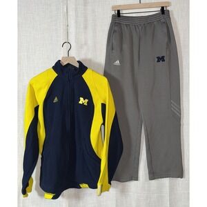 Vintage University of Michigan Adidas Full Zip Fleece Pants Set Jacket Men's M L